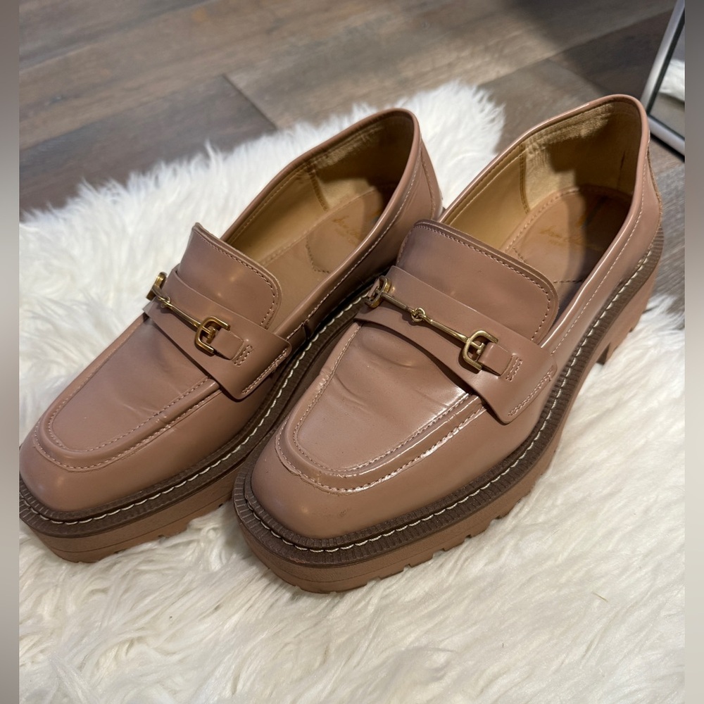 Sam Edelman Laurs Lug Sole Leather Bit Loafers Nude Beige Size 8.5